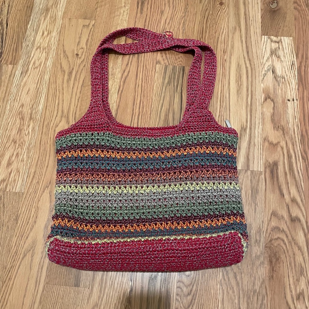 The Sak Crochet Stripe Shoulder Bag Multi Color Leather Tassels - Picture 2 of 8